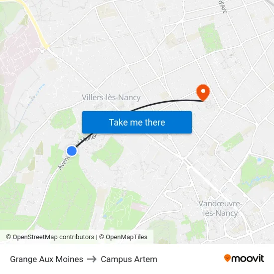 Grange Aux Moines to Campus Artem map