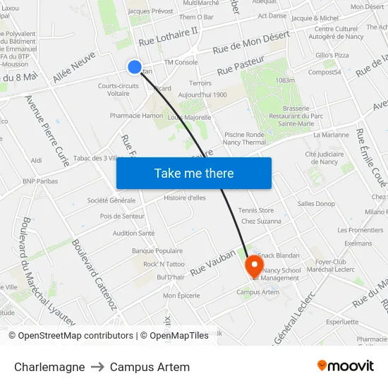 Charlemagne to Campus Artem map