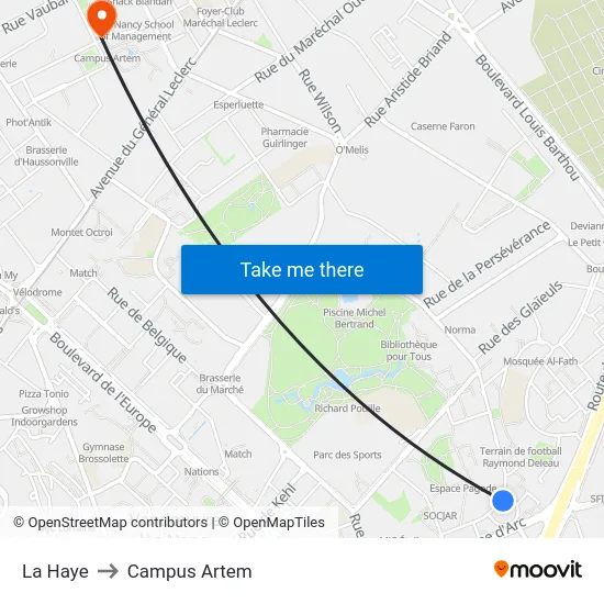 La Haye to Campus Artem map