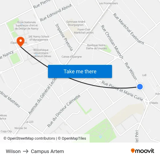 Wilson to Campus Artem map