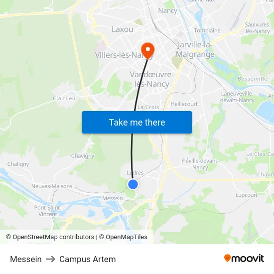 Messein to Campus Artem map