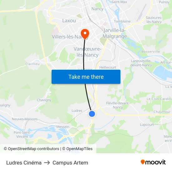 Ludres Cinéma to Campus Artem map