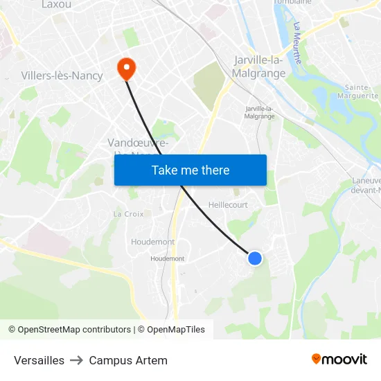 Versailles to Campus Artem map