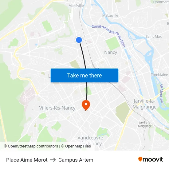Place Aimé Morot to Campus Artem map