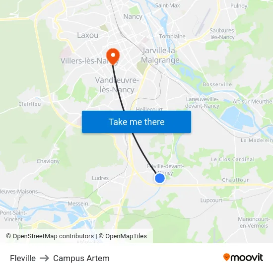 Fleville to Campus Artem map