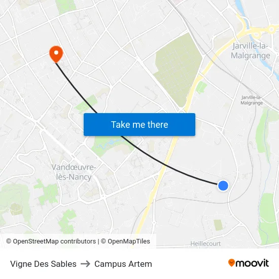 Vigne Des Sables to Campus Artem map