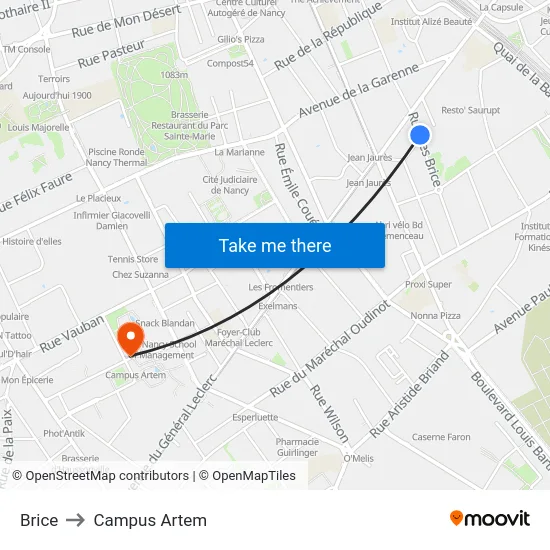 Brice to Campus Artem map