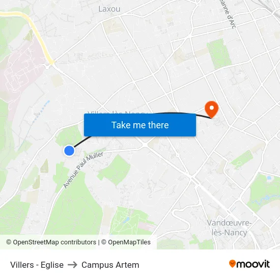 Villers - Eglise to Campus Artem map