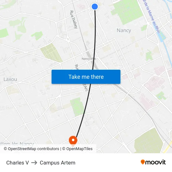 Charles V to Campus Artem map