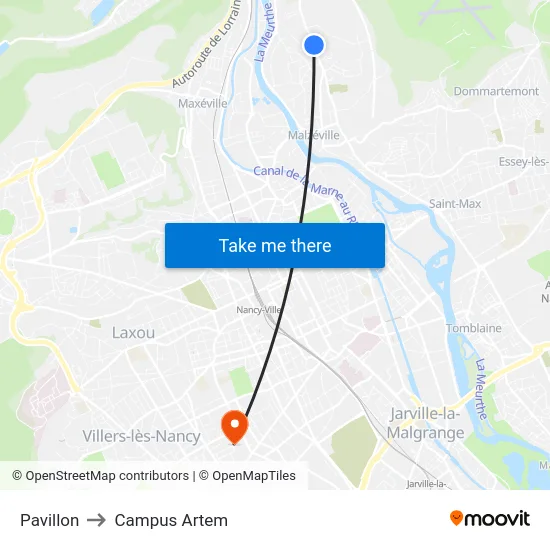 Pavillon to Campus Artem map