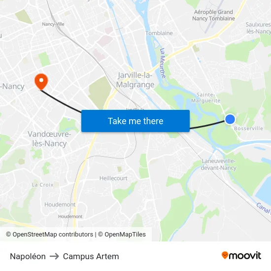 Napoléon to Campus Artem map
