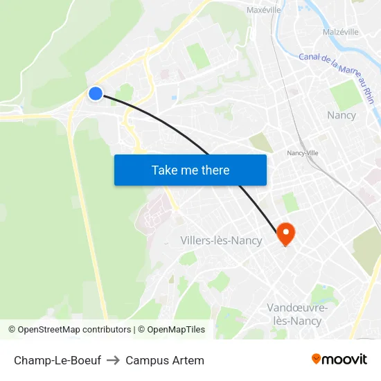 Champ-Le-Boeuf to Campus Artem map