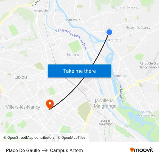 Place De Gaulle to Campus Artem map