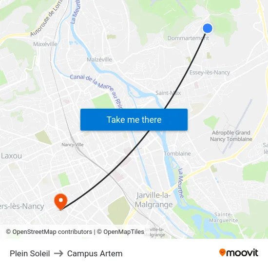 Plein Soleil to Campus Artem map