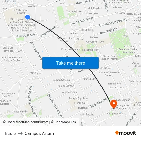Ecole to Campus Artem map