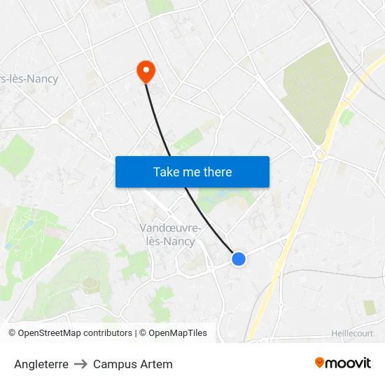 Angleterre to Campus Artem map