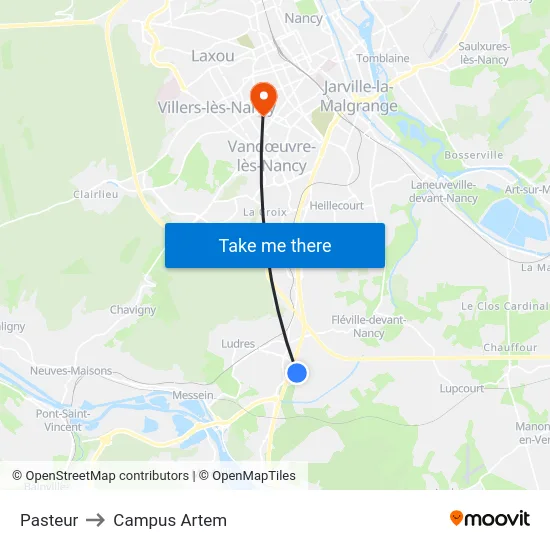 Pasteur to Campus Artem map