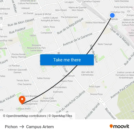 Pichon to Campus Artem map