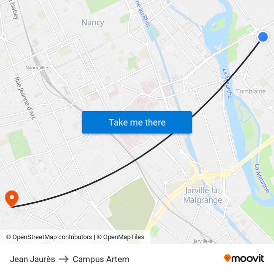 Jean Jaurès to Campus Artem map