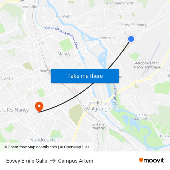 Essey Emile Gallé to Campus Artem map