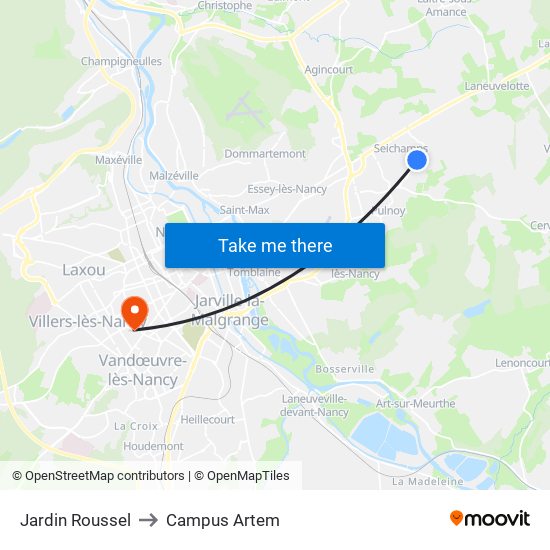 Jardin Roussel to Campus Artem map