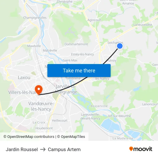 Jardin Roussel to Campus Artem map