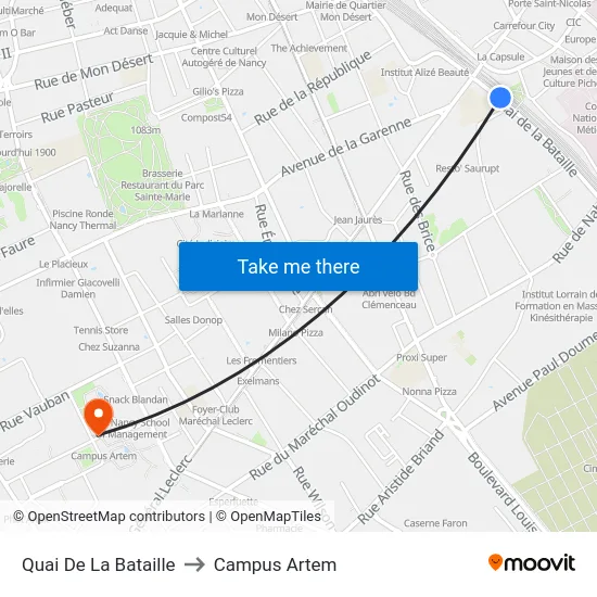 Quai De La Bataille to Campus Artem map