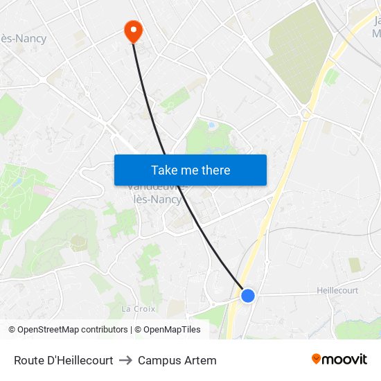 Route D'Heillecourt to Campus Artem map