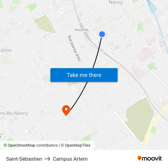Saint-Sébastien to Campus Artem map