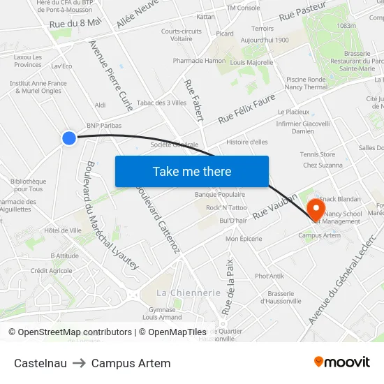 Castelnau to Campus Artem map