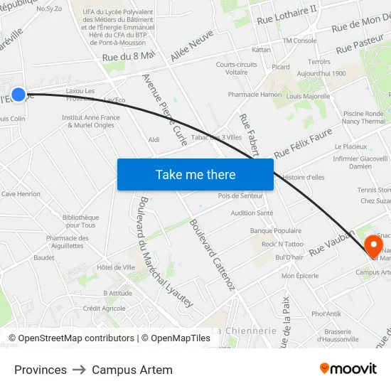 Provinces to Campus Artem map