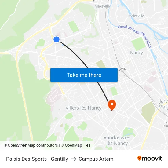 Palais Des Sports - Gentilly to Campus Artem map