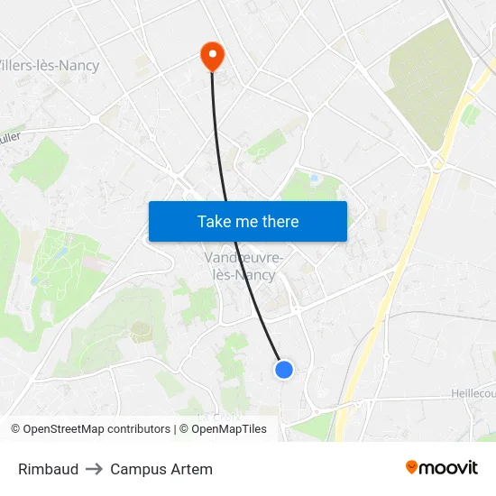 Rimbaud to Campus Artem map