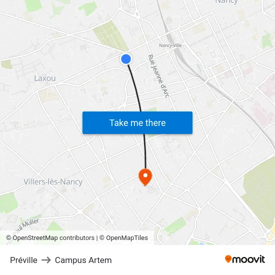 Préville to Campus Artem map