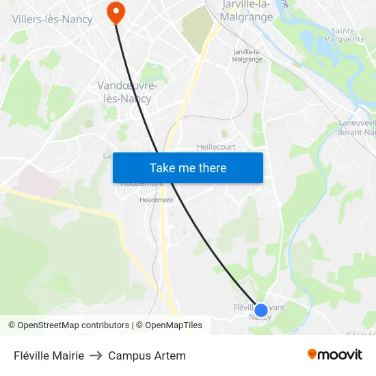 Fléville Mairie to Campus Artem map