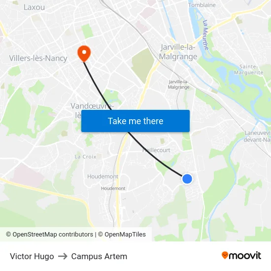 Victor Hugo to Campus Artem map