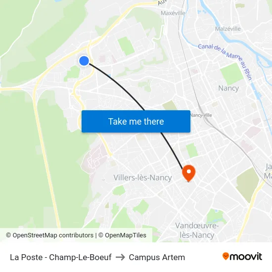 La Poste - Champ-Le-Boeuf to Campus Artem map