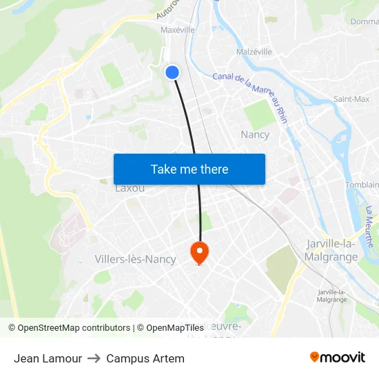 Jean Lamour to Campus Artem map
