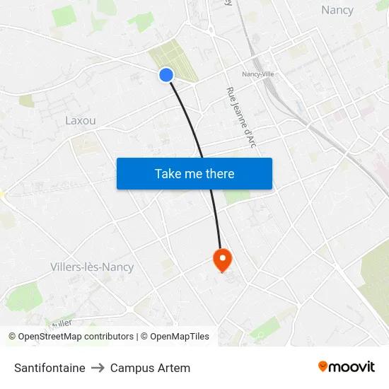 Santifontaine to Campus Artem map