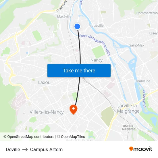 Deville to Campus Artem map