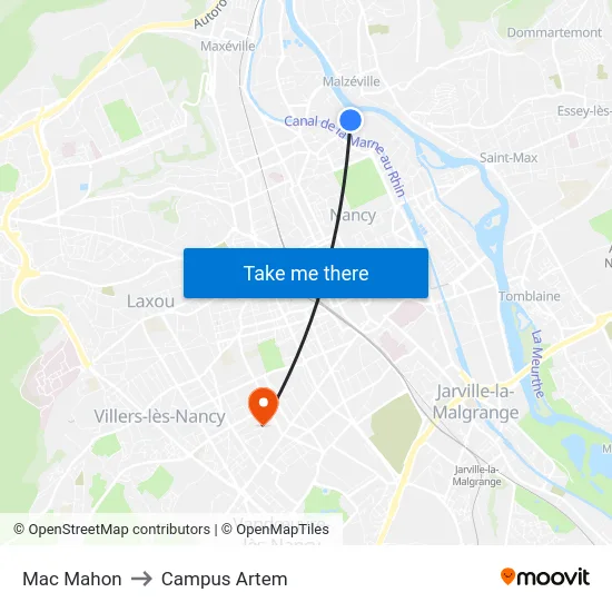 Mac Mahon to Campus Artem map