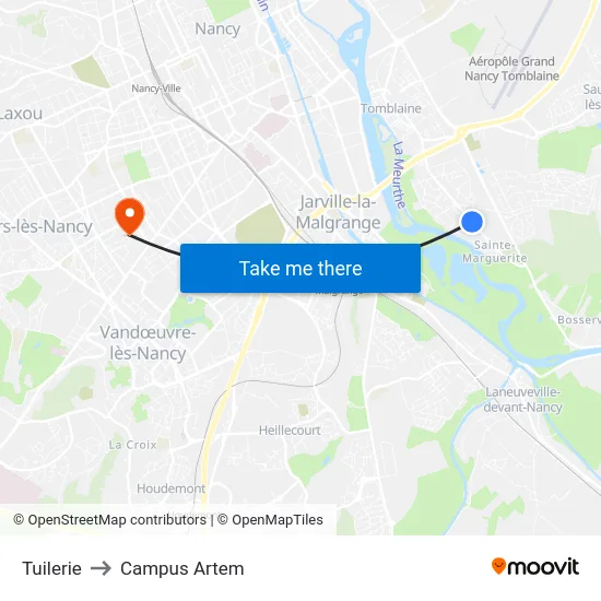 Tuilerie to Campus Artem map