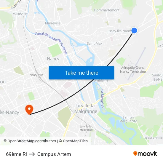 69ème Ri to Campus Artem map