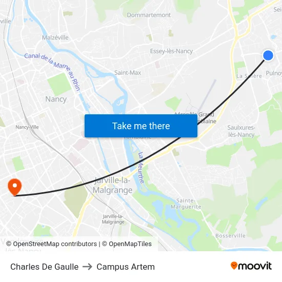Charles De Gaulle to Campus Artem map