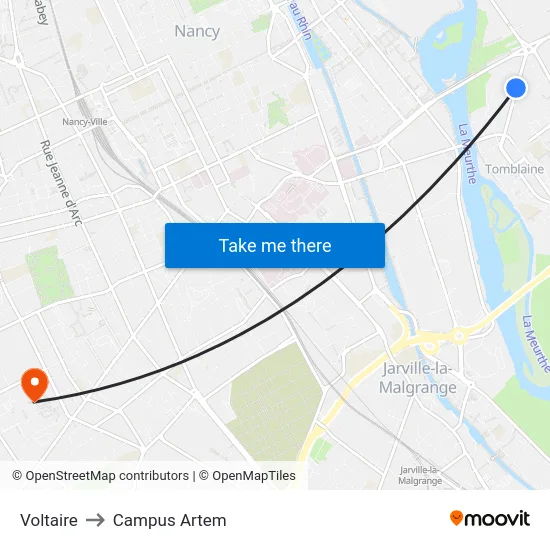 Voltaire to Campus Artem map