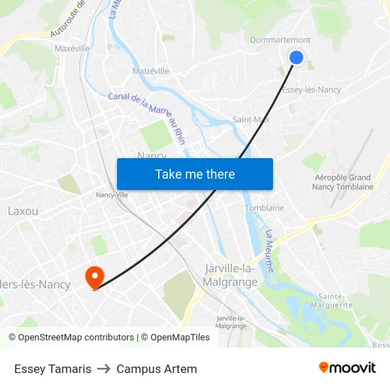 Essey Tamaris to Campus Artem map