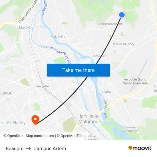 Beaupré to Campus Artem map