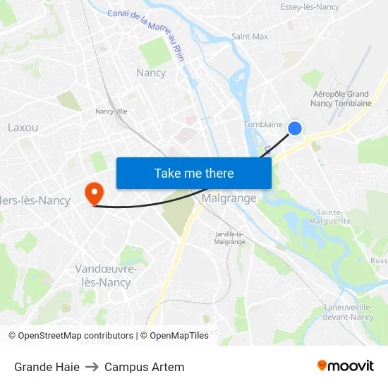Grande Haie to Campus Artem map