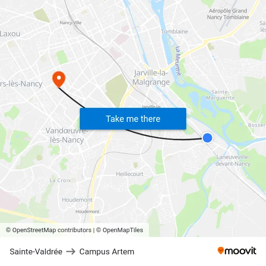 Sainte-Valdrée to Campus Artem map