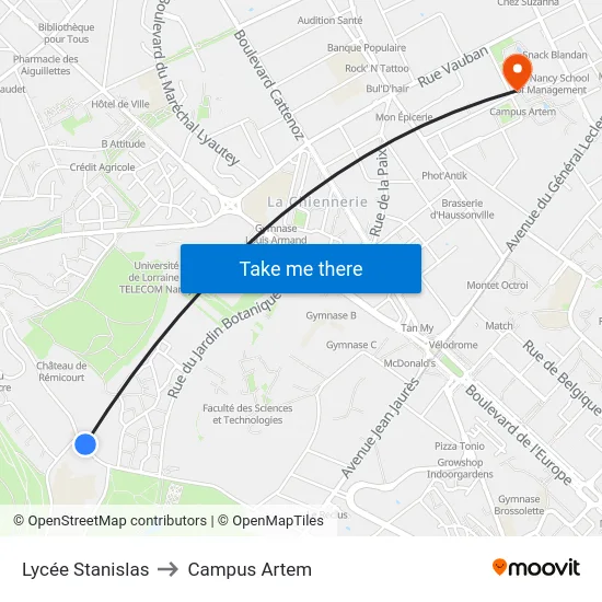 Lycée Stanislas to Campus Artem map